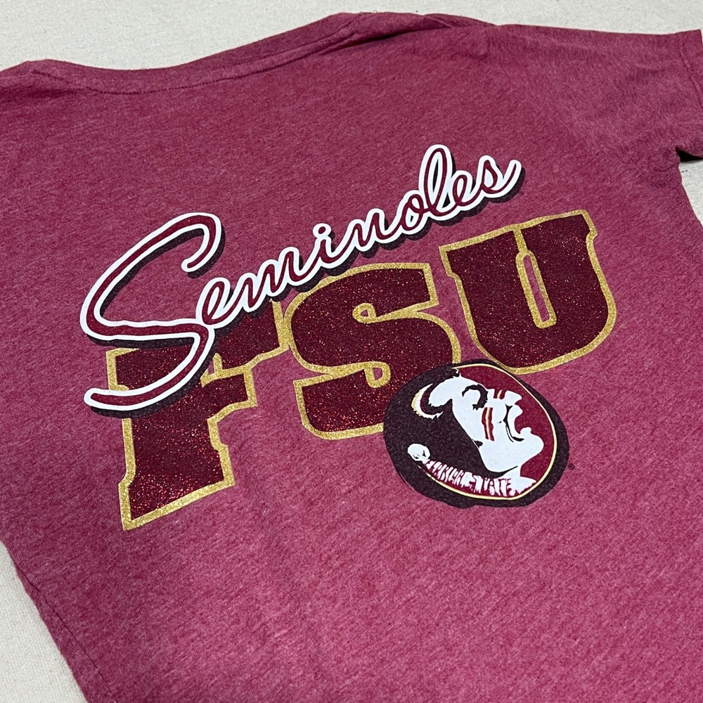 FSU Seminoles NCAA Three Square T Shirt Womens Large Maroon Gold Glitter College